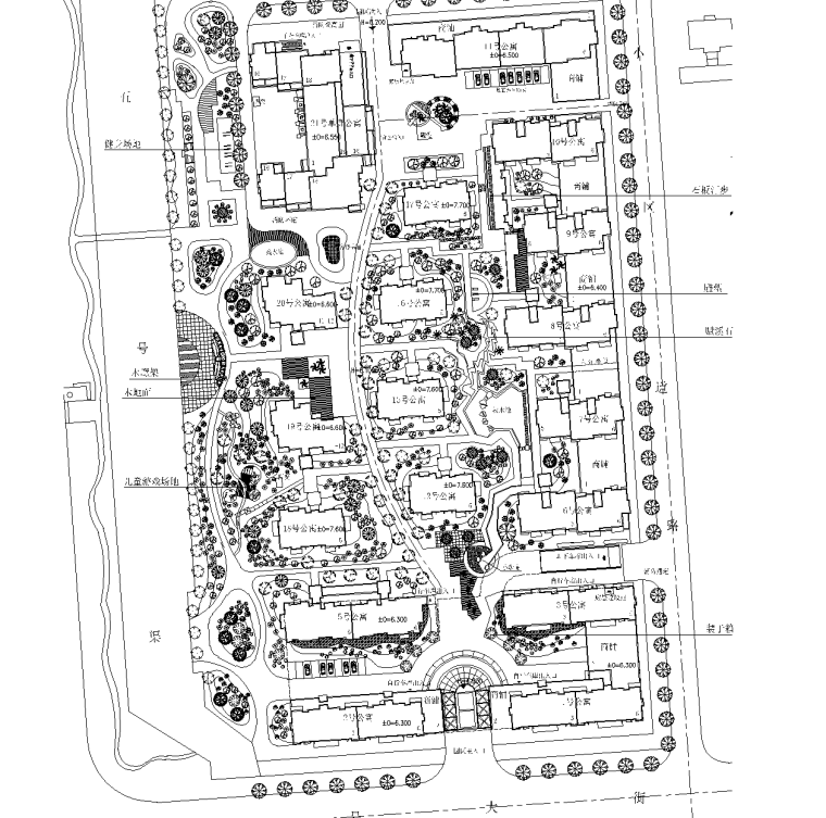 景观建筑平面图素材资料下载-[浙江]杭州东海未名园居住区景观CAD平面图（含配套手绘方案）
