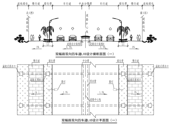 [福建]“海绵城市”建设技术标准图集（附海绵城市建设材料技术标准+施工与验收标准）-双福双向四车道LID设计详图