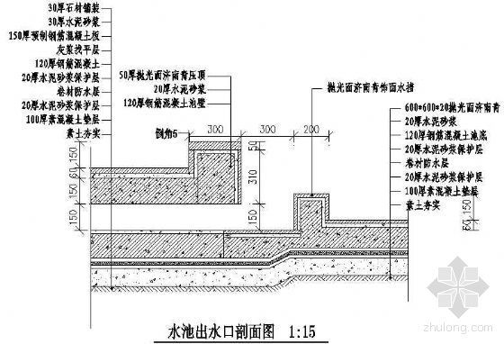 园林水池剖面图资料下载-水池出水口剖面图