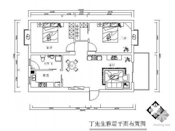 高层中间两居室户型设计资料下载-两居室设计方案图