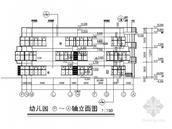 [广州]三层18班幼儿园建筑施工图-三层18班幼儿园建筑立面图