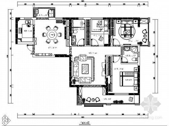 欧式柜CAD施工图资料下载-[武汉]136㎡欧式尊贵家装室内施工图（含效果图）