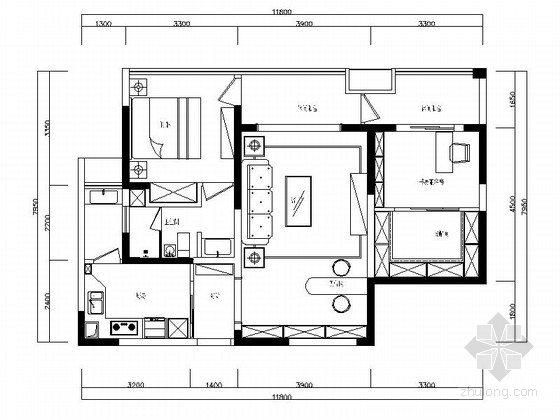 两居室住宅施工图及效果图资料下载-休闲简约田园风情两居室样板间CAD装修施工图（含效果及软装图）