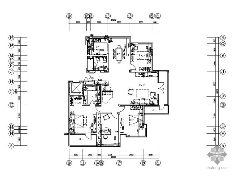 现代高层公寓楼样板房资料下载-现代四居室样板房装修图