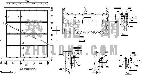 cad图库曝气生物滤池资料下载-曝气生物滤池滤头滤板安装大样图