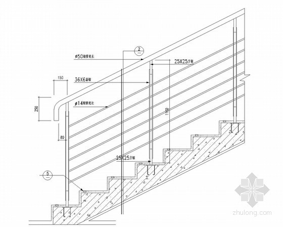 排水沟CAD节点详图资料下载-[北京]某大厦楼梯踏步扶手节点及排水沟节点详图