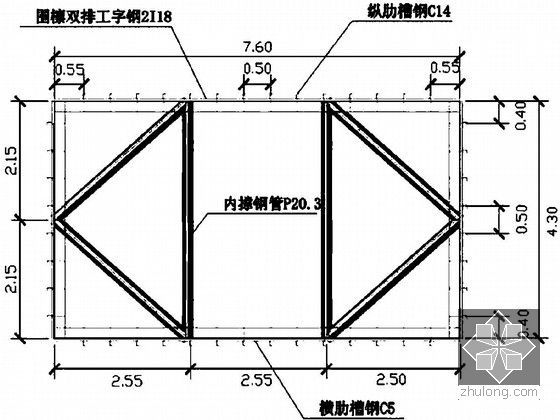 [广东]城市景观桥工程钢平台及钢套箱专项施工方案（内附详细计算书）-钢套箱结构平面图