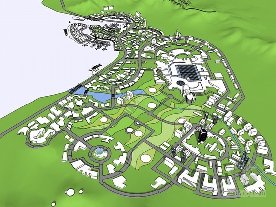 海湾规划建筑SketchUp模型下载