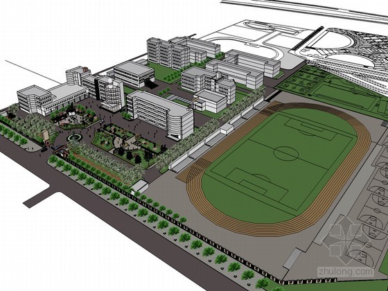 中学校园改造效果资料下载-中学校园SketchUp模型下载