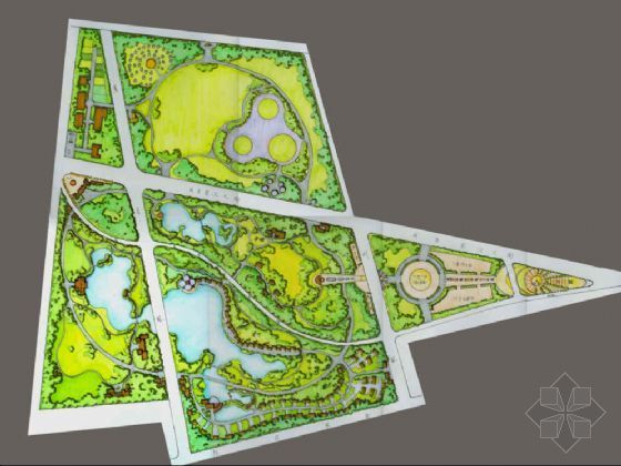 高校校园规划手绘资料下载-成吉思汗公园总体规划手绘图