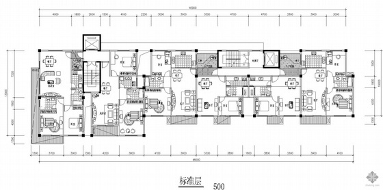 一梯两户四室户型高层资料下载-塔式高层一梯两户、一梯四户户型组合平面图(500)