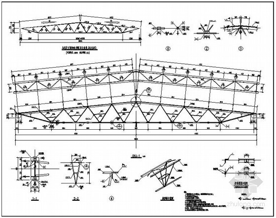 某钢管拱屋架节点构造详图资料下载-某9m梭型钢屋架构造详图