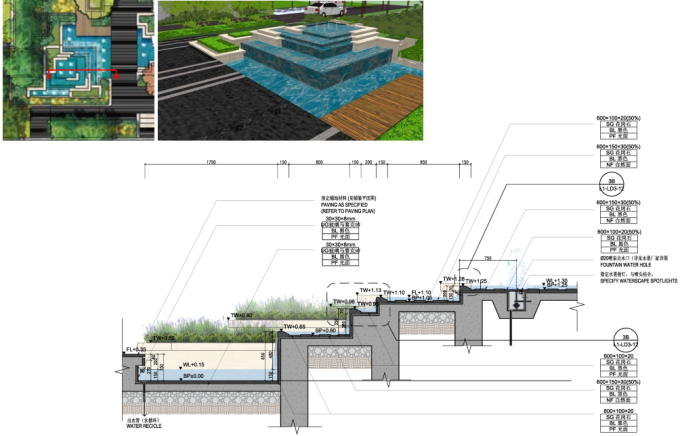 [重庆]生态江湾台地花园别墅展示区景观设计方案-特色水景设计详图