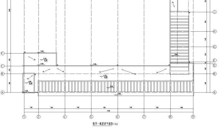 [广东]某现代风格实验小学教学楼建筑施工图设计-顶层平面图