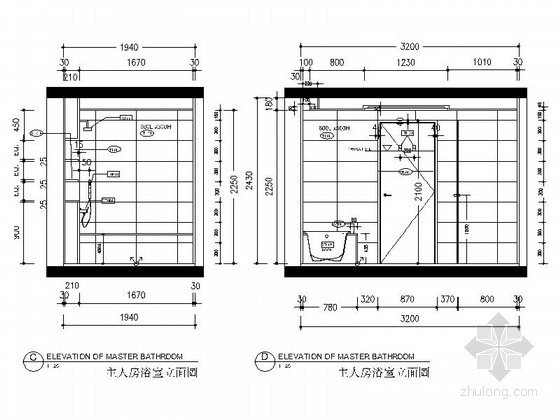 [浙江]精品loft风格98平两层别墅室内装修施工图卫生间立面图