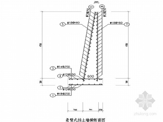 10米高悬臂式挡土墙资料下载-地下车库基坑边坡支护悬臂式挡土墙配筋设计施工方案