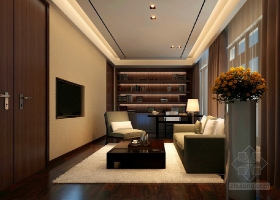 [福建]新中式风格别墅室内装修CAD施工图（含效果）书房效果图