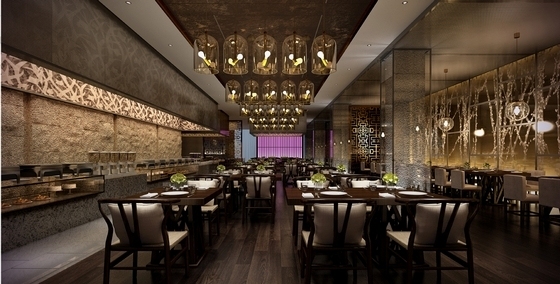 [湖北]高品质五星级现代风格民族酒店室内装修设计方案自助餐厅效果图