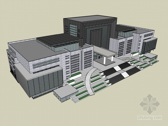 中式办公建筑模型资料下载-大气办公建筑SketchUp模型下载