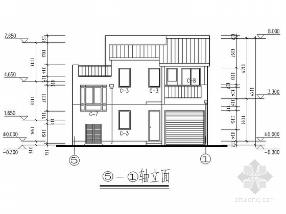 [农村自建房]两层别墅住宅建筑施工图(约200平方米)-两层别墅住宅建筑立面图