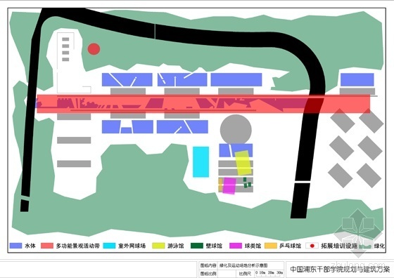 [上海浦东]某干部学院规划及建筑方案文本-绿化及运动场地分析示意图