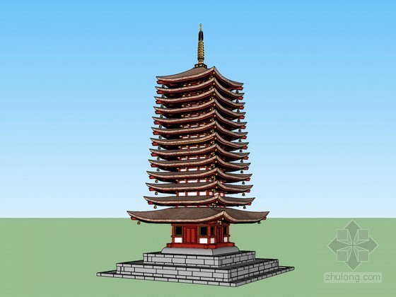瑞士硬宝塔公园顶层设资料下载-日式宝塔建筑sketchup模型下载
