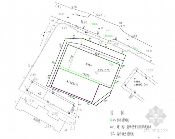 [山东]多层医院培训中心楼土石方工程施工方案-基坑监测平面布置图 