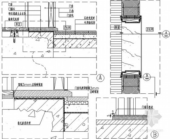 精装修工程细部节点构造标准通用图集（公装家装）-厨卫门套、门槛石安装示意图 