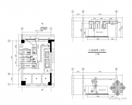 [山西]17栋商业建筑群空调通风排烟及采暖系统设计施工图(新风机房 新风负荷送风计算)-新风机房平面图布置图