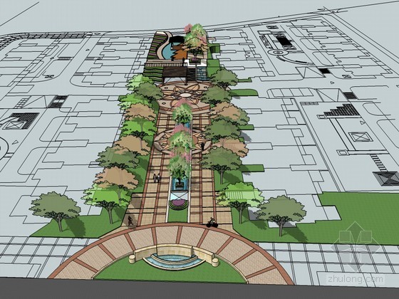 小区中心广场SketchUp模型下载