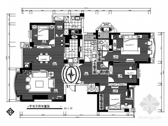 cad衣柜剖立面资料下载-舒适古典四居室内装修图