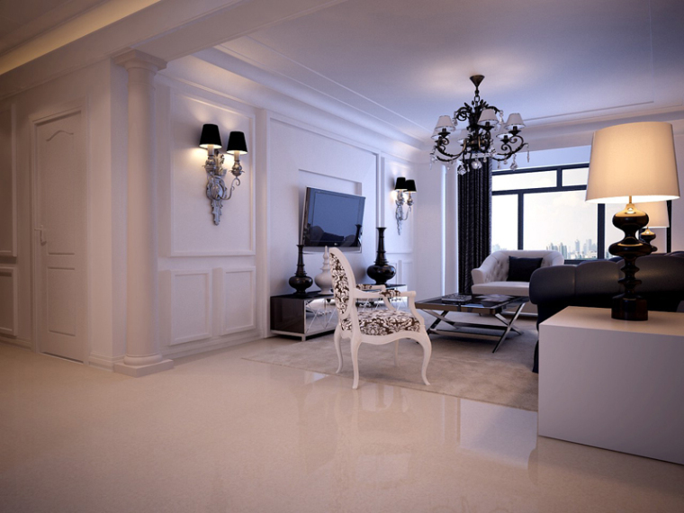 白色欧式客厅3D模型下载-白色欧式客厅