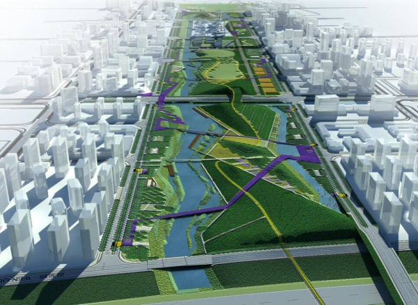 [上海]新城景观轴线公园景观设计方案（赠项目设计视频+实景图）-总体鸟瞰图