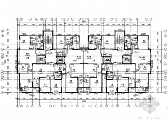 [山东]21层剪力墙结构住宅楼结构图（含建筑图）-二十一层组合平面图