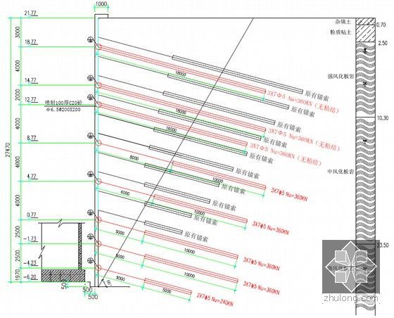 [大连]钢管混凝土柱框架-钢筋混凝土核心筒结构超高层综合体施工组织设计-基坑围护标准剖面图