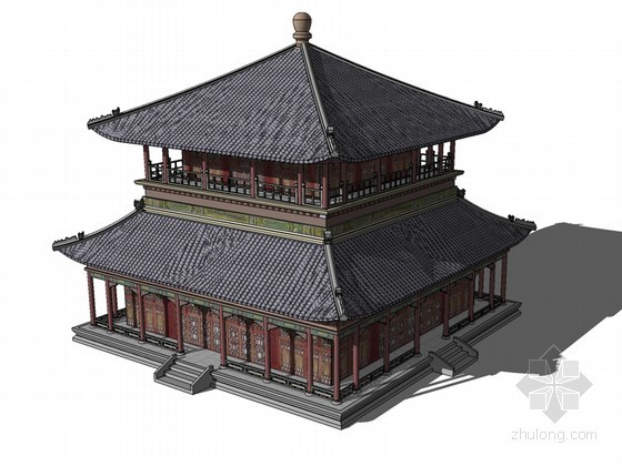 商业古建模型资料下载-古建茶楼SketchUp模型下载