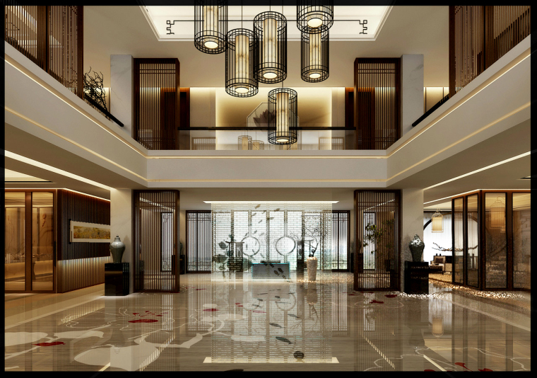 商业空间3d模型资料下载-中式商务大厦大堂3D模型