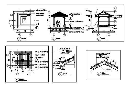 四角亭模型资料下载-中式四角景观亭、座椅施工详图