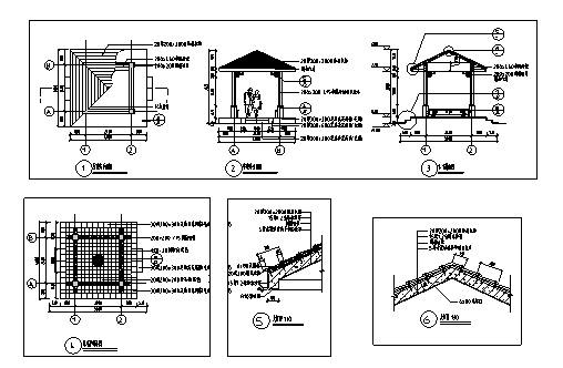 亭剖面图资料下载-中式四角景观亭、座椅施工详图