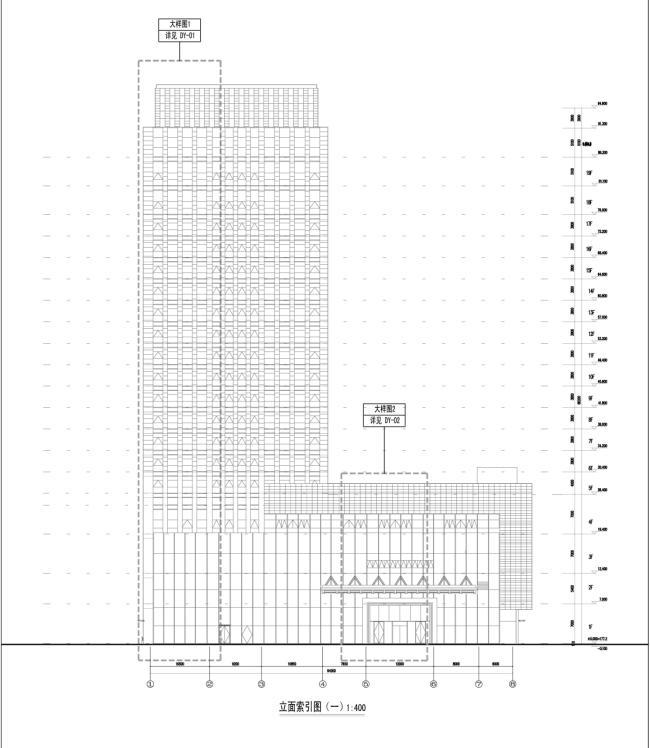 [重庆]高层知名玻璃幕墙酒店建筑立面设计施工图（含效果图）-高层知名玻璃幕墙酒店建筑立面图