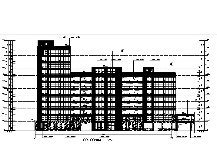 [湖南]高层多动能养老中心及综合楼建筑施工图（16年最新）-高层多动能养老中心及综合楼建筑立面图