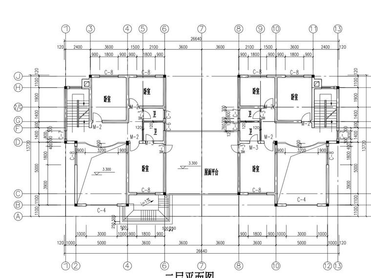 3层农村自建房别墅设计图纸带阁楼和车库（包含CAD+效果图）-二层平面图