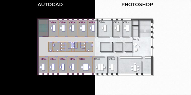 扇形家具平面布置图资料下载-如何用 Photoshop 制作一张漂亮的建筑平面图?