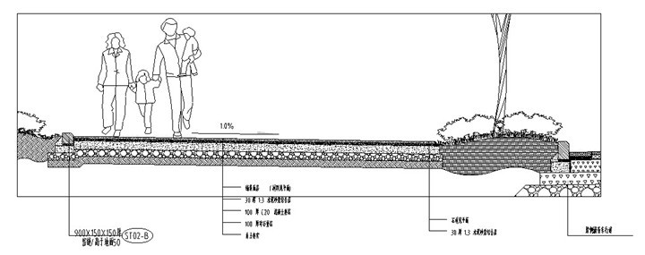 [浙江]“山水生态”道路景观二期二标施工图（2016最新独家）-人行道剖面图