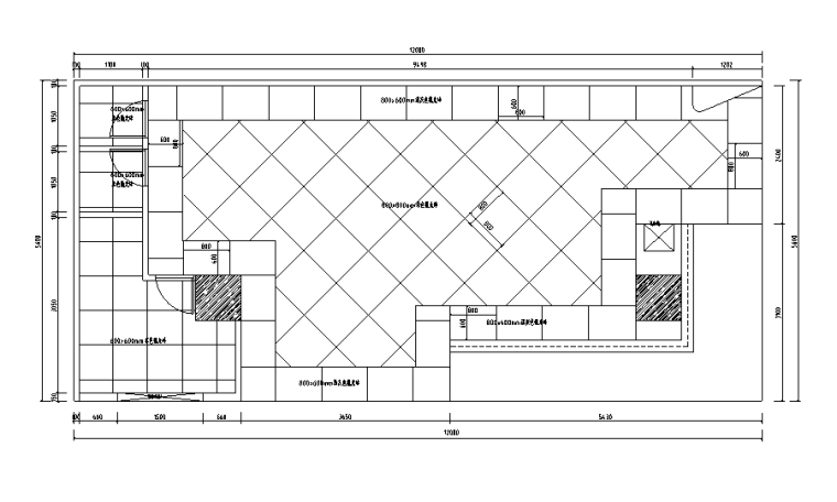 67平米女装品牌店设计施工图（附效果图+3D模型）-地面布置图