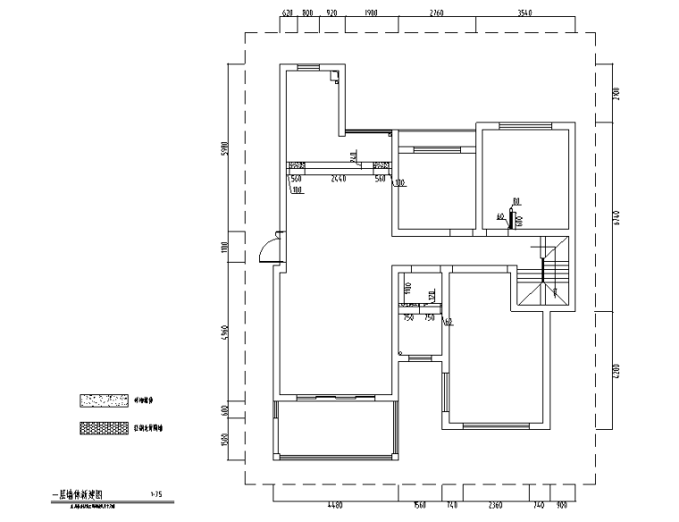 法式风格流金岁月别墅设计施工图（附效果图）-一层墙体新建图