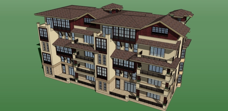 欧式风格住宅建筑设计SU模型-4+1F