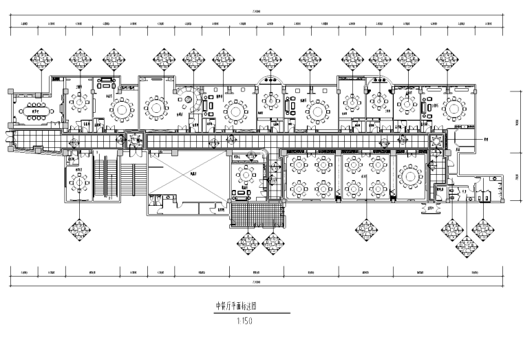 [江苏]新中式风格餐厅室内装修全套施工图-中餐厅平面标注图