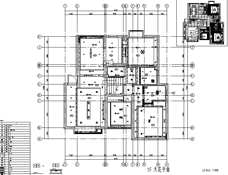 极简主义三居室住宅空间设计施工图（附效果图)-一层天花平面图