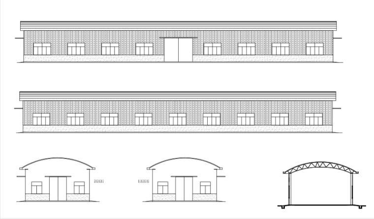 弧形钢管桁架工业厂房建筑结构施工图（CAD、11张）-弧形钢管桁架立面图